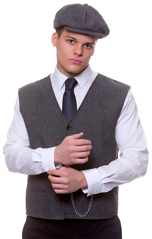 1920's Gangster Waistcoat & Cap Adults Peaky Fancy Dress Costume Accessory 20s