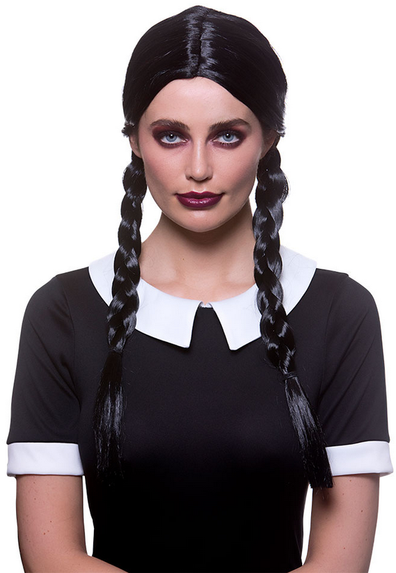 School Girl Adults Black Plaits Wig Fancy Dress Plait Ladies Pigtails New