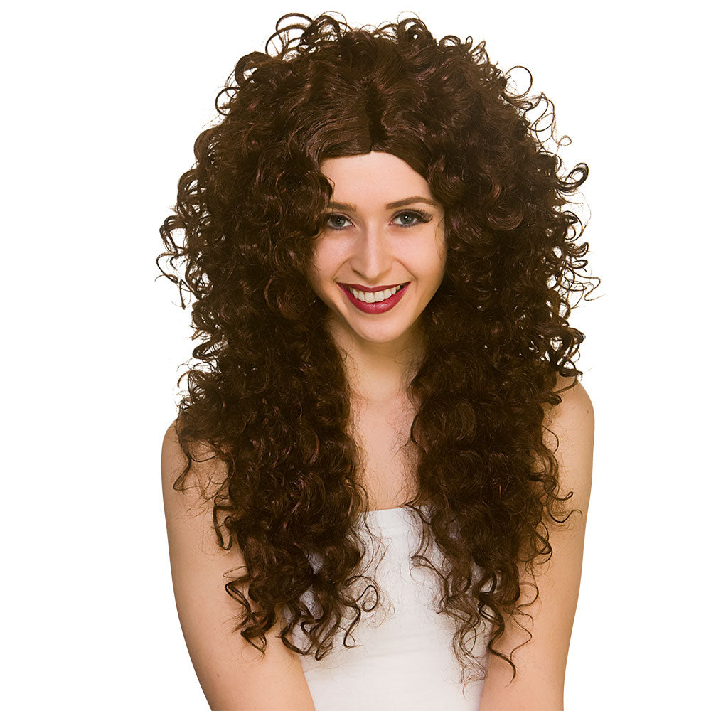 Long Tight Curly Wig Ladies Fancy Dress Accessory 1980s Wig