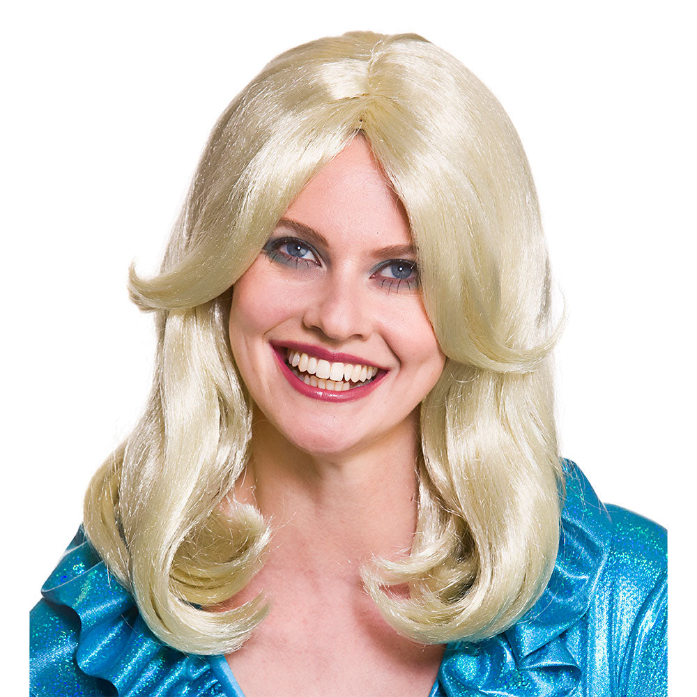 Blonde Flick Wig Ladies Fancy Dress Retro Hippy Hippie Adults Accessory New
