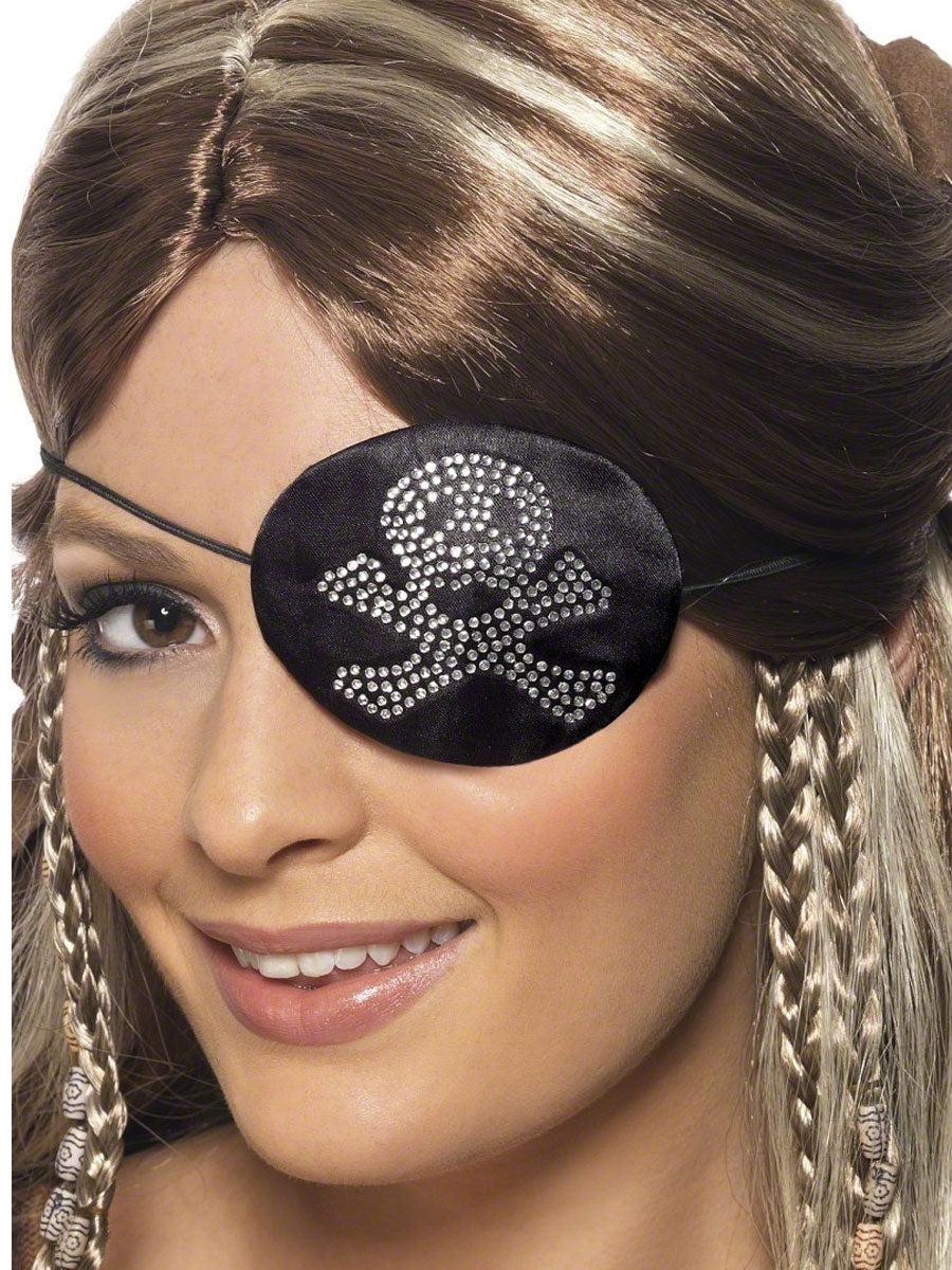 Black Diamonte Pirate Eye Patch Adults High Seas Fancy Dress Accessory