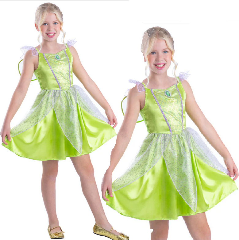 Green Fairy Costume Fairytale Girls Book Day Fancy Dress Outfit + Wings