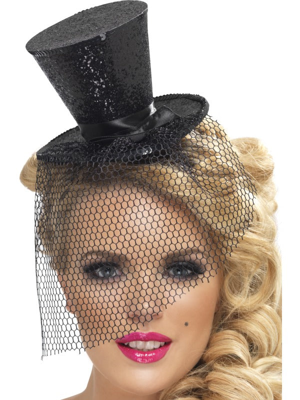 Glitter Show Girl Top Hat Mini Fascinator Burlesque Adults Fancy Dress