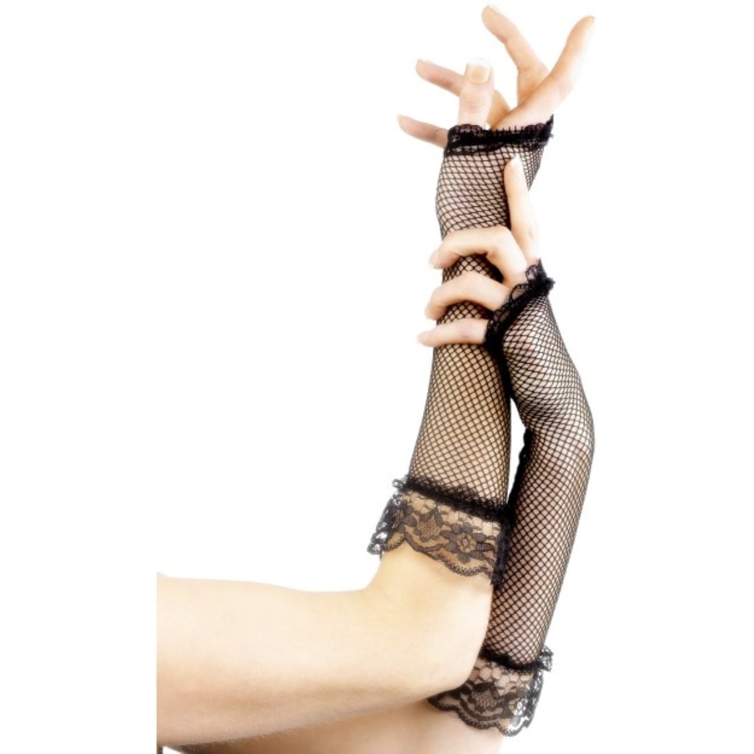 Burlesque Punk Fingerless Fishnet Gloves Black Adult Womens Fancy Dress Accessory