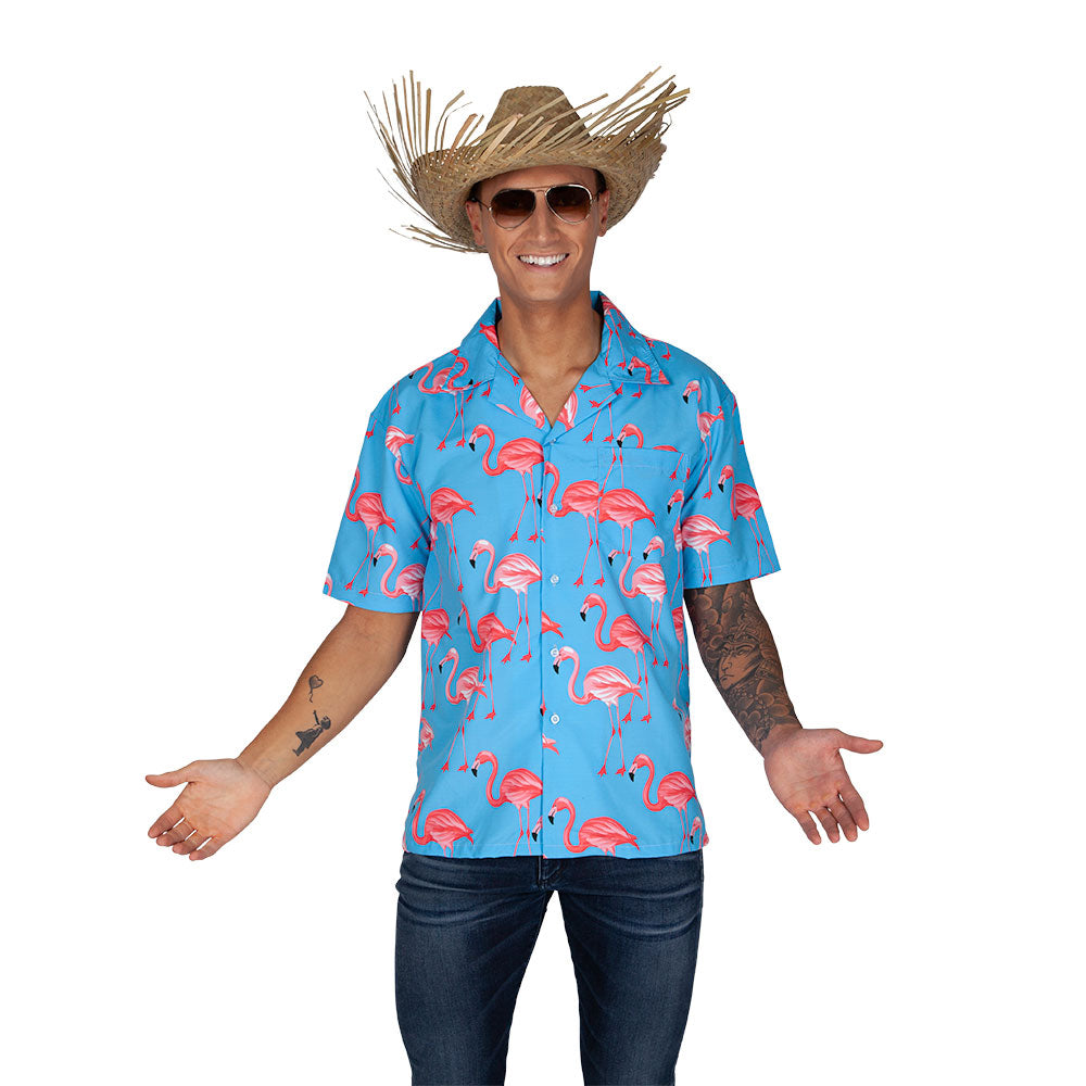 Hawaiian Shirt Flamingo Design Adult Mens Beach Party Fancy Dress Costume Accessory