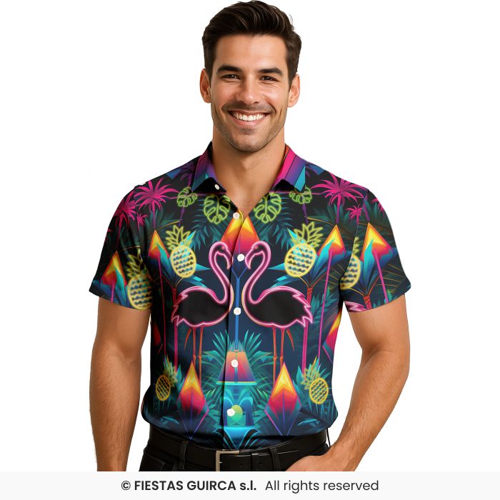 Neon Flamingo Shirt Mens Silly Bright Shirt Adults Fancy Dress Accessory