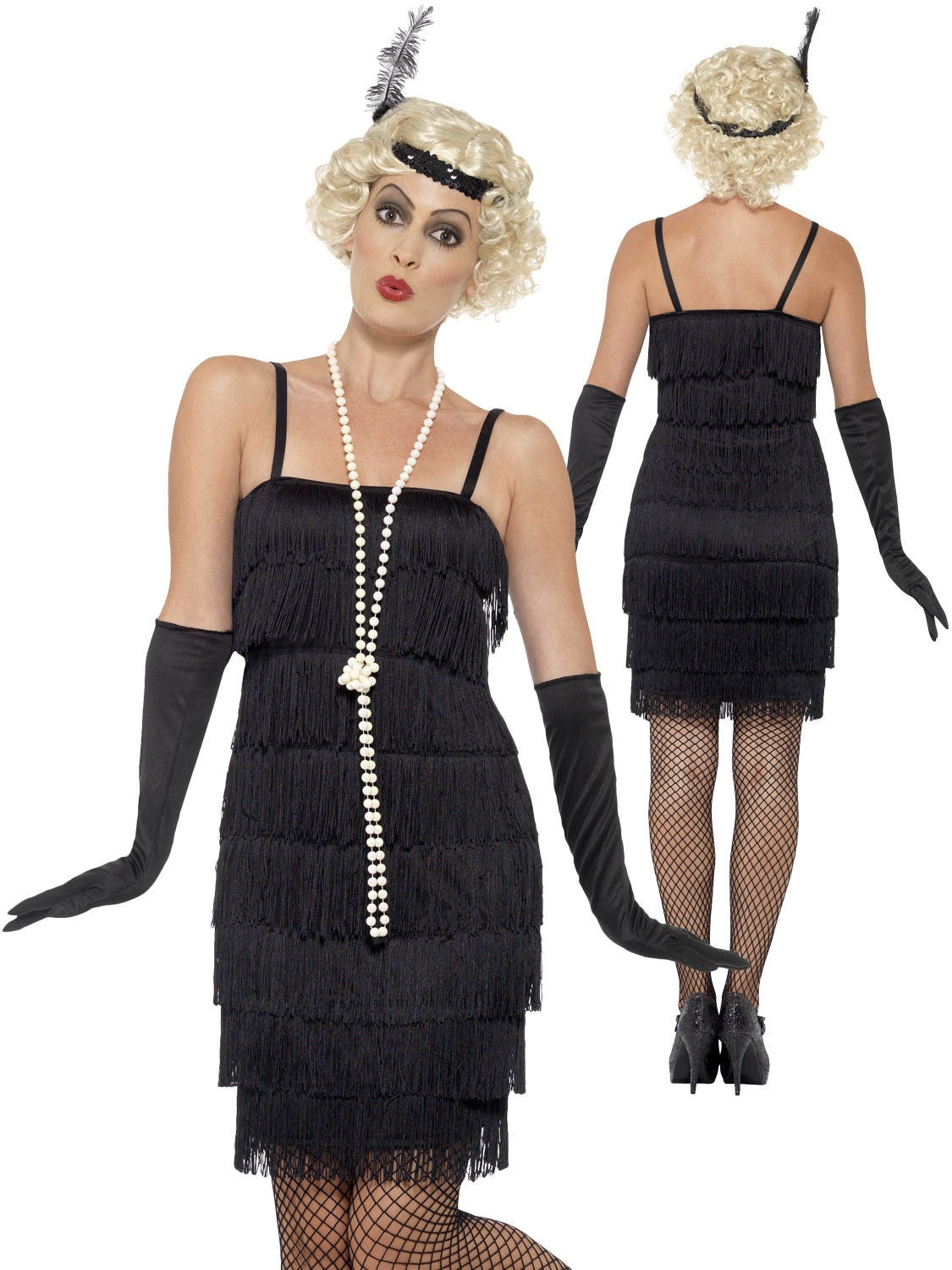 Ladies 1920s Flapper Costume Adult Charleston Gatsby Fancy Dress Womens Black