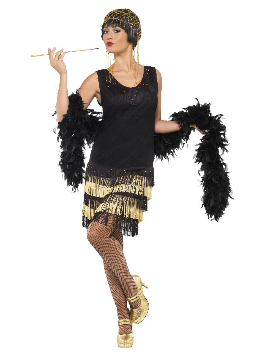 20s Fringed Flapper Black With Gold