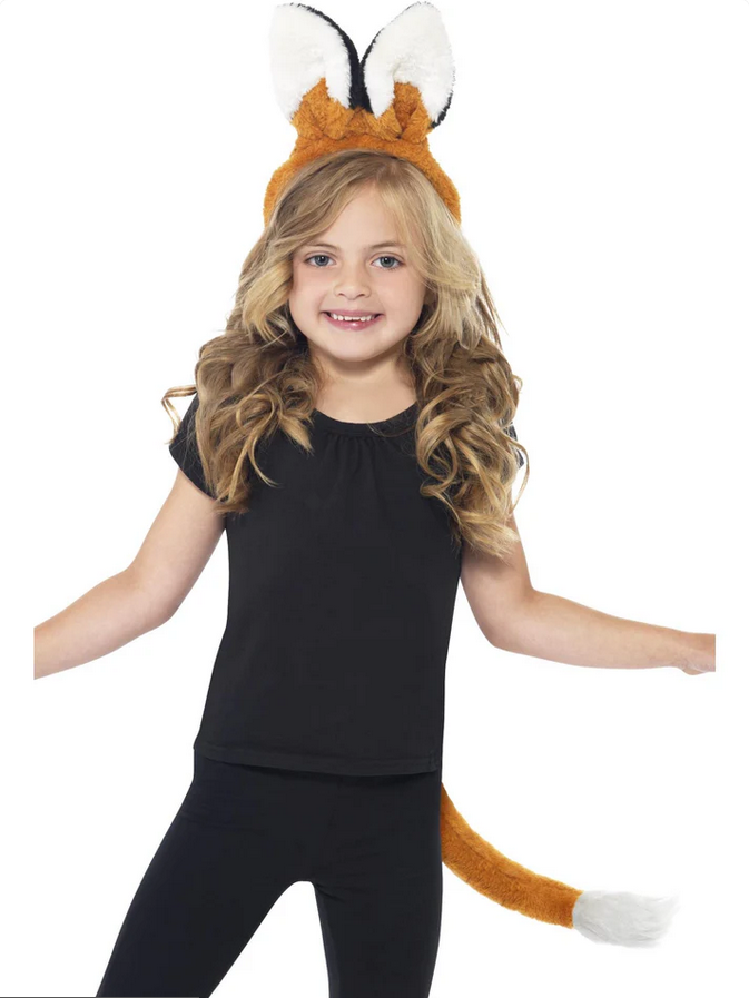 Childs Fox Ears Headband & Tail Set Kids Tan Animal Fancy Dress Accessory New