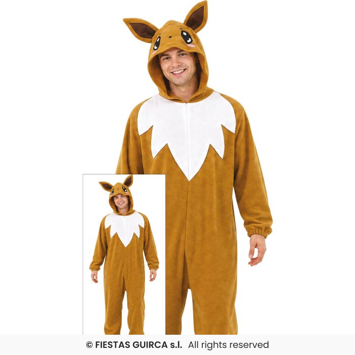 Mens Fox Costume Adults Wild Animal Fancy Dress Outfit Hooded Jumpsuit