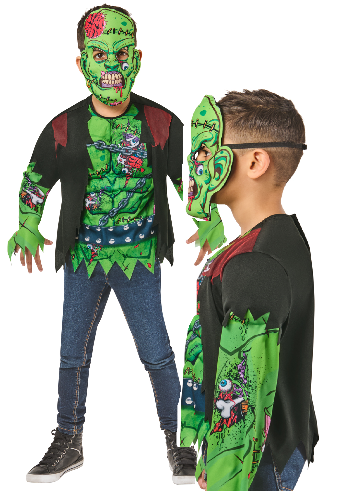 Boys Frankie Costume Frankenstein Monster Kids Halloween Fancy Dress Outfit