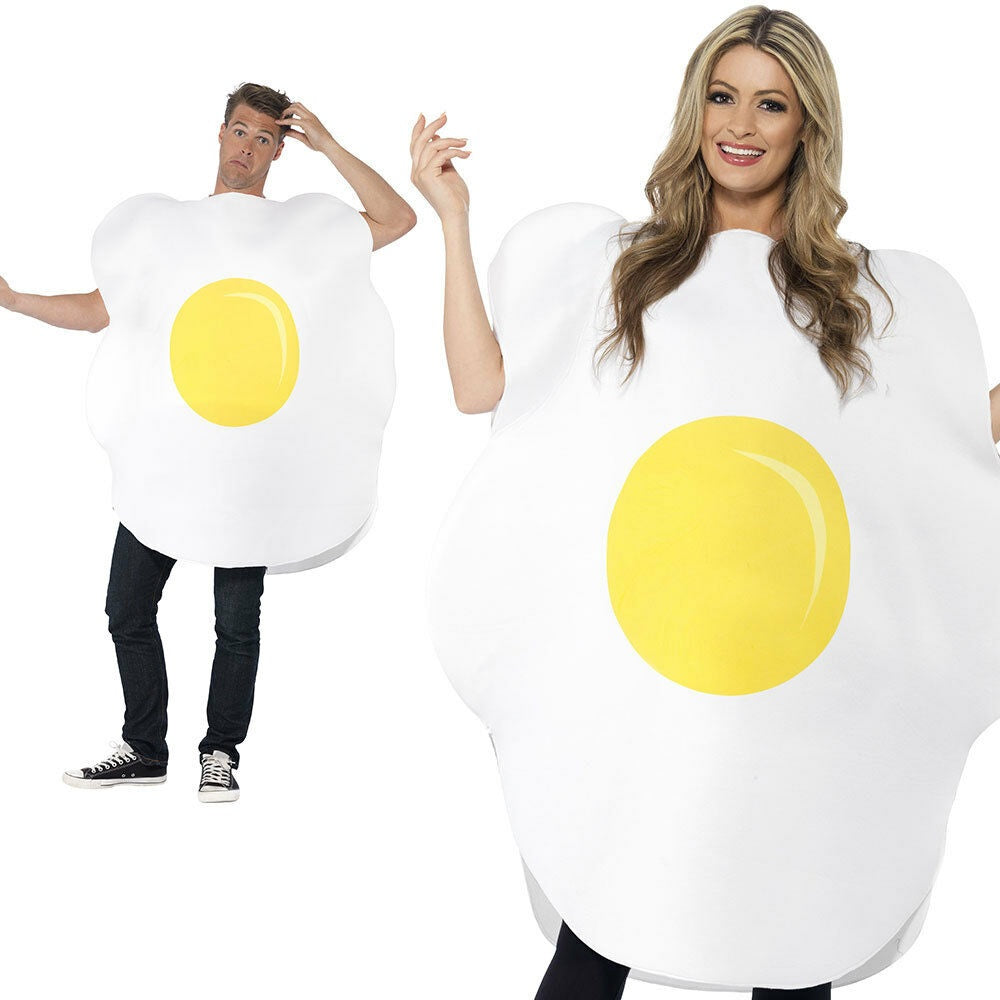 Adult Fried Egg Costume Funny Food Fancy Dress Outfit New Mens Ladies OS