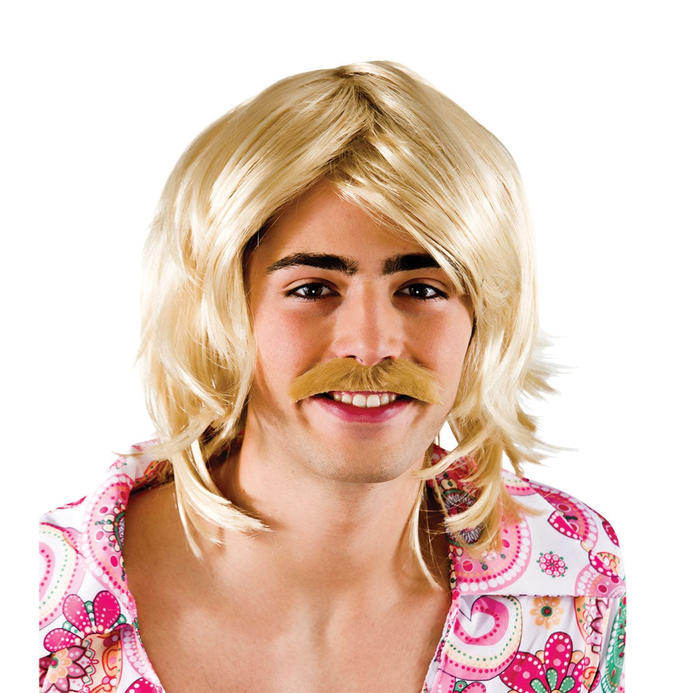 Gameshow Guy Wig & Moustache Set Blonde Celebrity Show Fancy Dress