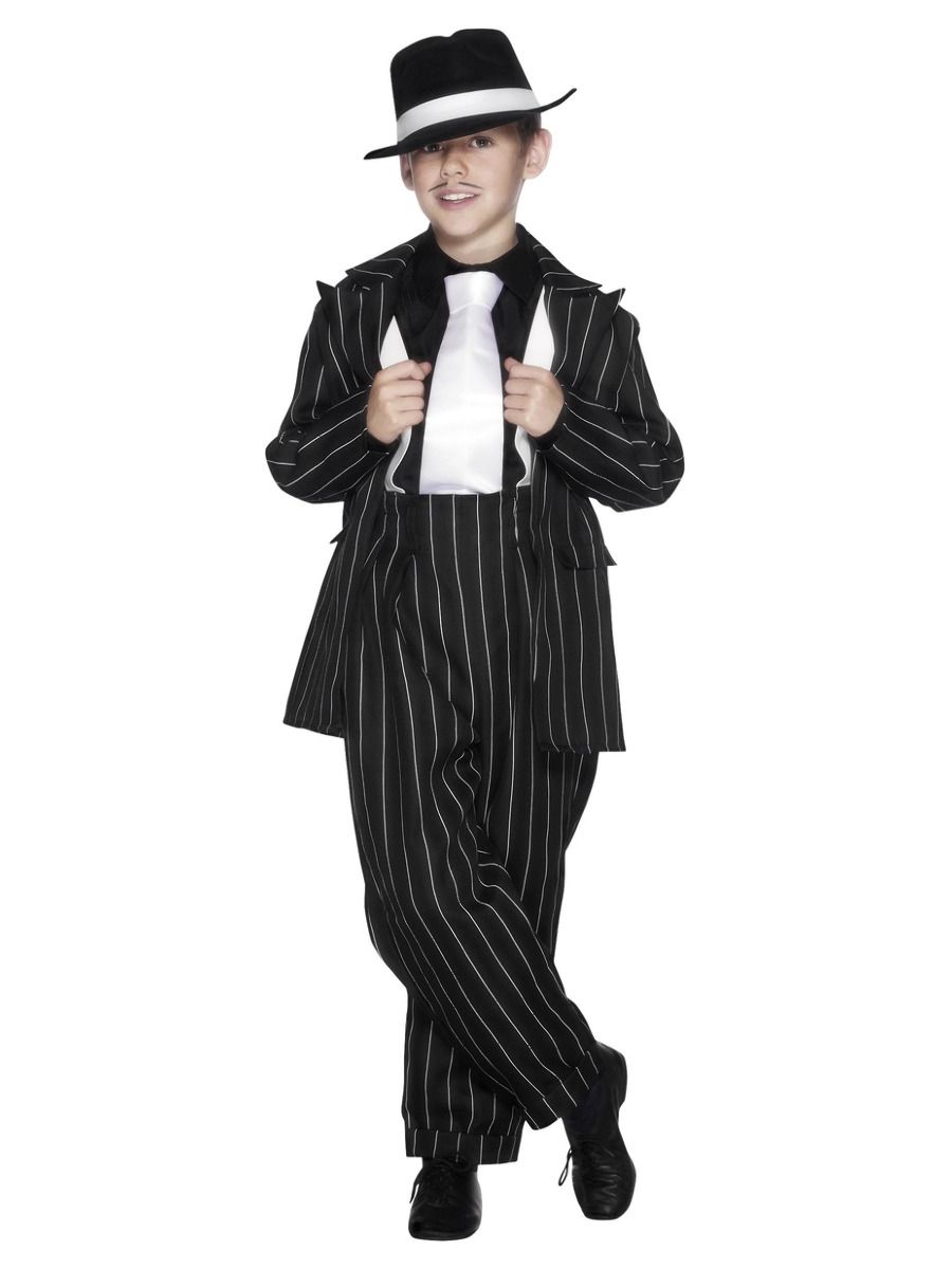 Boys Gangster Zoot Suit Costume Pinstripe Mafia Bugsy Malone Fancy Dress