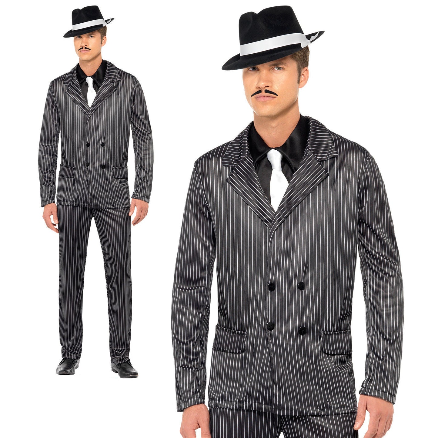 Gangster Costume Pinstripe Mens Zoot Suit Vintage 1920s Mafia Fancy Dress Outfit