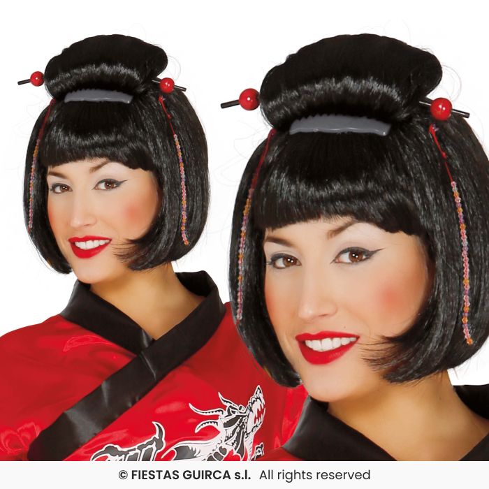 Geisha Girl Fancy Dress Wig Ladies Oriental Japanese Black Wig