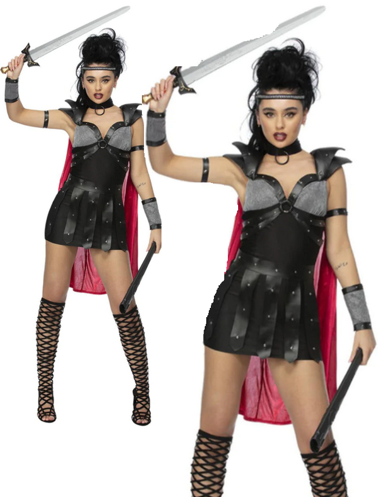 Fever Black Gladiator Ladies Roman Warrior Medieval Fancy Dress Costume