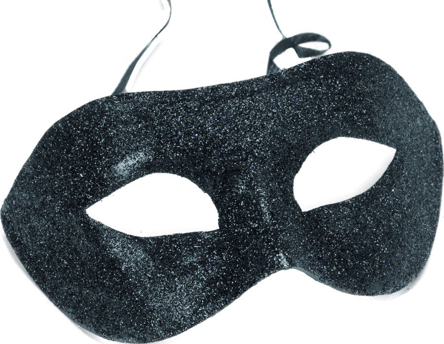 Black Glitter Eye Mask Mardi Gras Adults Fancy Dress Accessory
