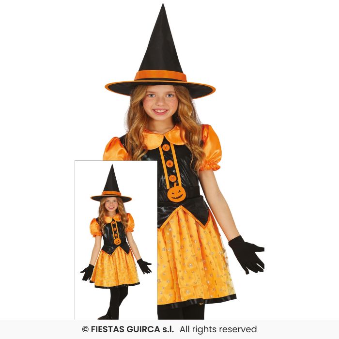 Orange Witch Girls Glitter Witches Halloween Fancy Dress Costume Kids Age 3-12