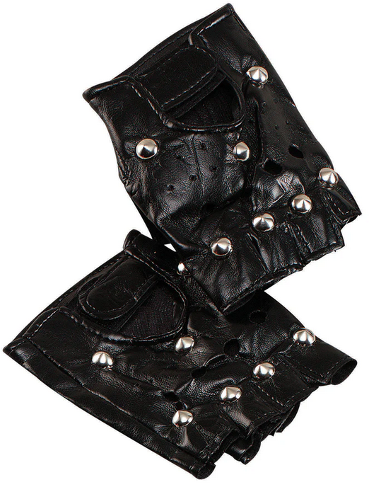 Studded Punk Gloves PVC Gloves 1980s Fancy Dress Accessory Adults