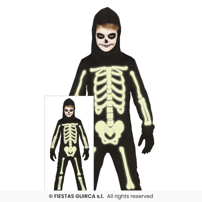 Kids Glow In The Dark Skeleton Halloween Fancy Dress Costume Boys Age 3-12