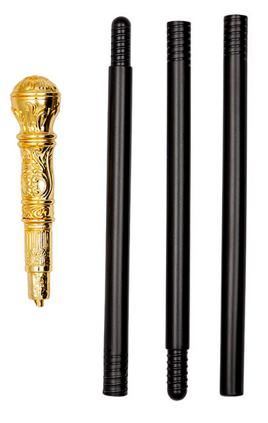 Gold Topped Cane 4 Piece Fancy Dress Costume Accessory Medieval Cane