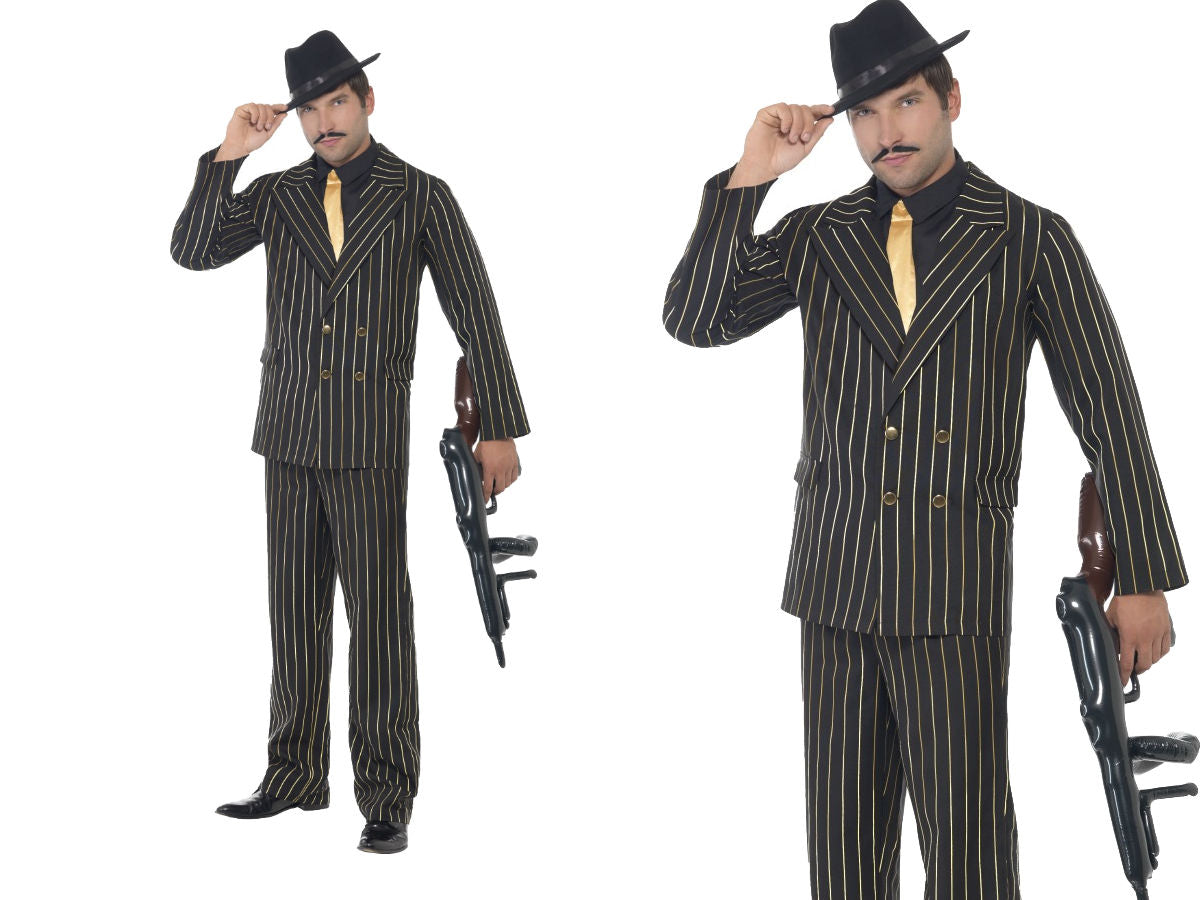 Mens Gangster Costume Gold Pinstripe