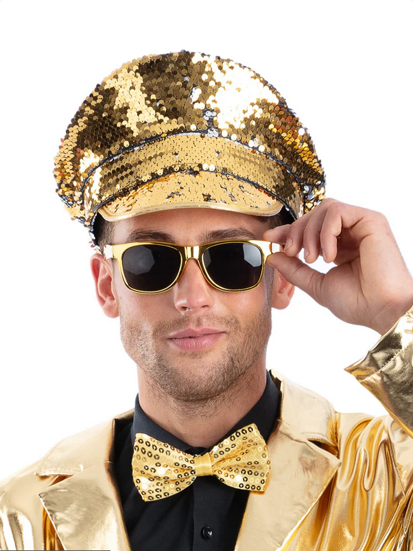 Sequin Captains Hat Adults Disco 60s 70s Fancy Dress Mens Ladies Showtime