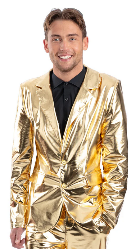 24 Carat Gold Jacket Metallic Gold 1970s Disco Fancy Dress Costume Mens