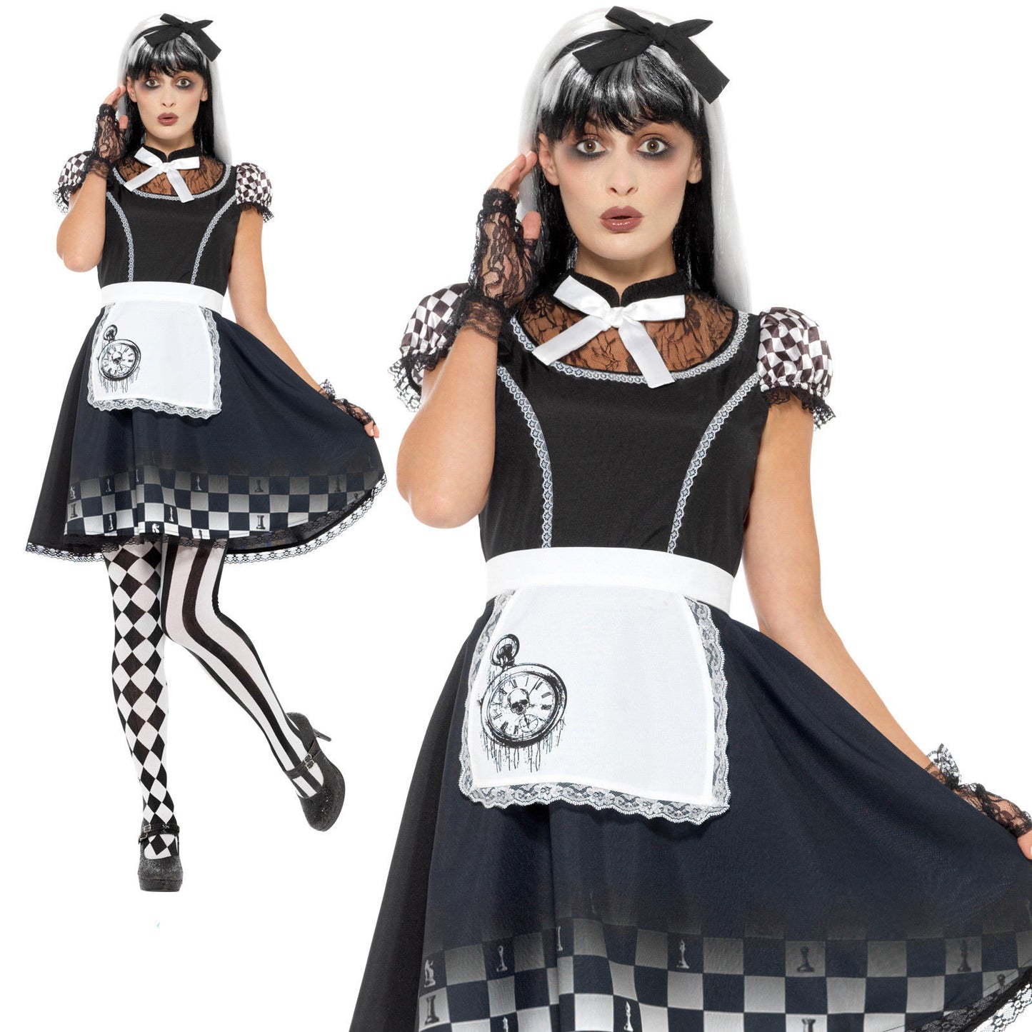 Womens Gothic Alice Wonderland Fairytale Halloween Adult Fancy Dress UK 4-22