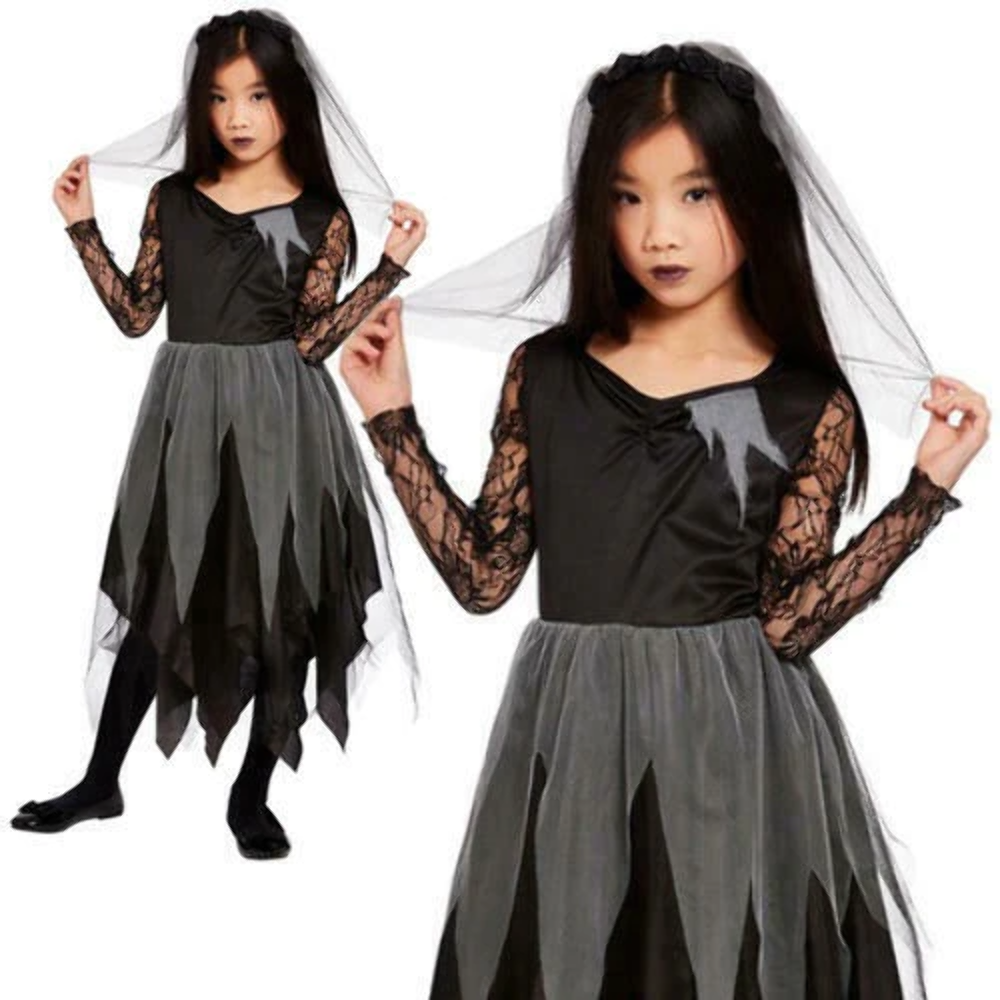Gothic Grave Yard Bride Halloween Fancy Dress Costume Girls Bride Outfit Horror