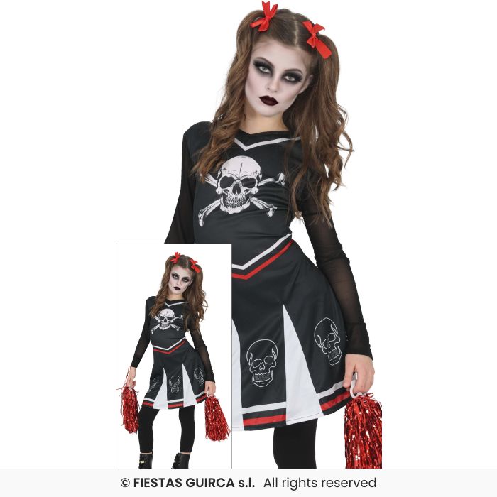Gothic Cheerleader Girls Halloween Fancy Dress Costume Zombie Kids Outfit Age 5-12