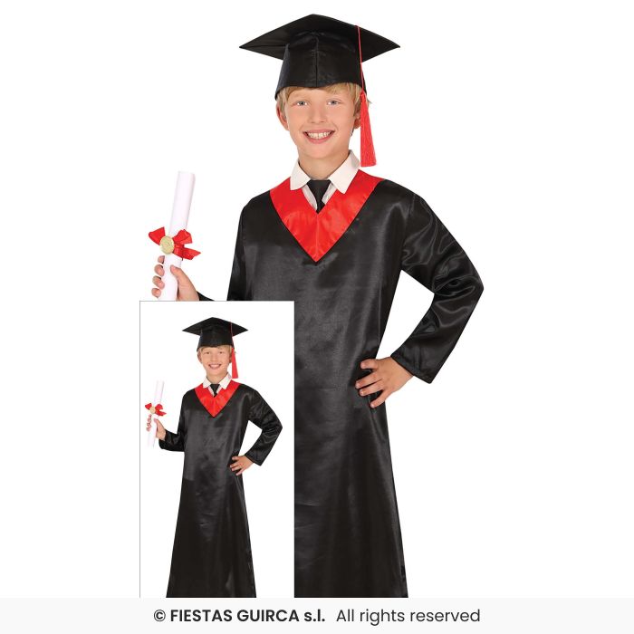 Kids Black & Red Graduation Robe School Fancy Dress Teacher Student Costume Age 3-12