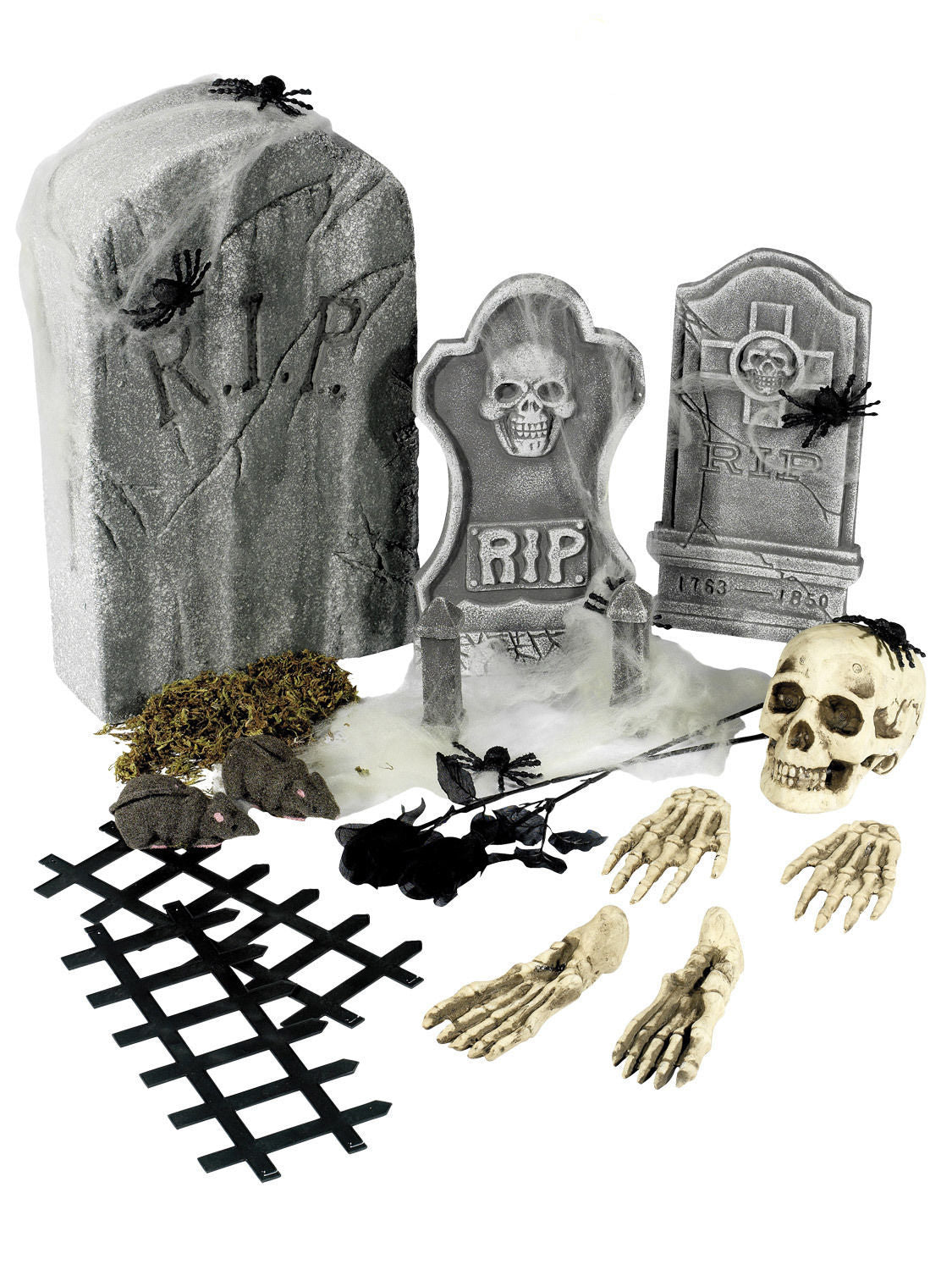24 Piece Halloween Decorations Grave Yard Kit Tombstone Skull Bones