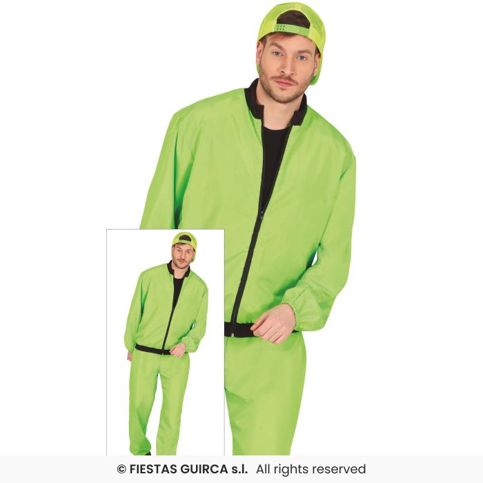 Green Neon Tracksuit Mens 80s Neon Retro Shellsuit Adults Fancy Dress Costume M-XL