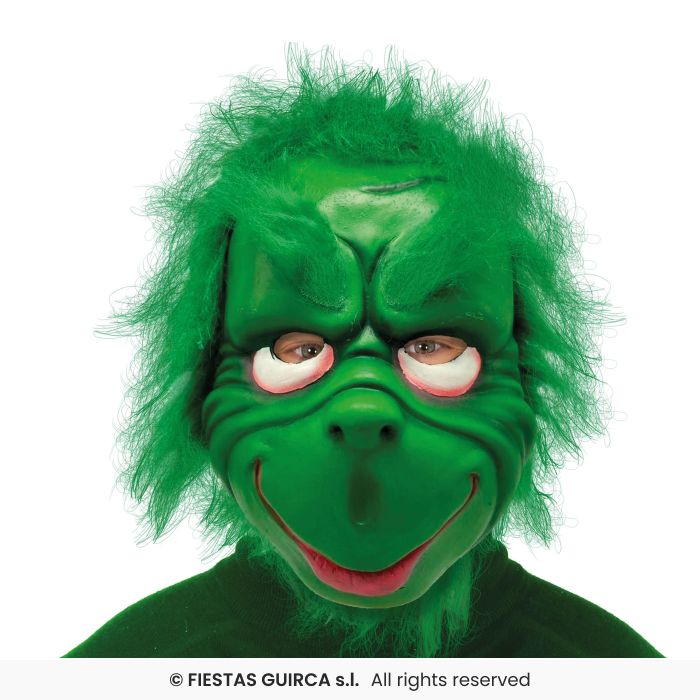 Grumpy Green Elf Mask With Hair Adults Green Monster Christmas Fancy Dress