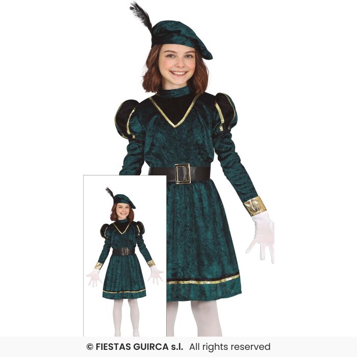 Girls Tudor Dress Green Page Medieval Fancy Dress Costume Book Day Age 3-12