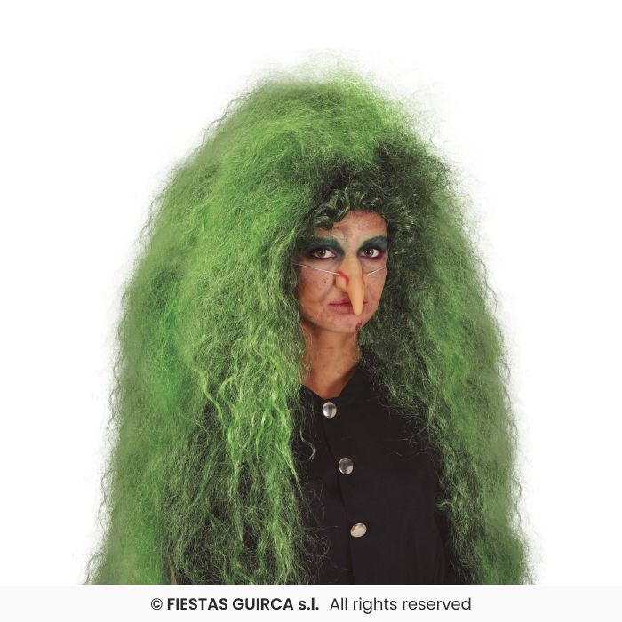 Long Frizzy Wig Ladies Halloween Fancy Dress Green & Black Wig Witches Accessory