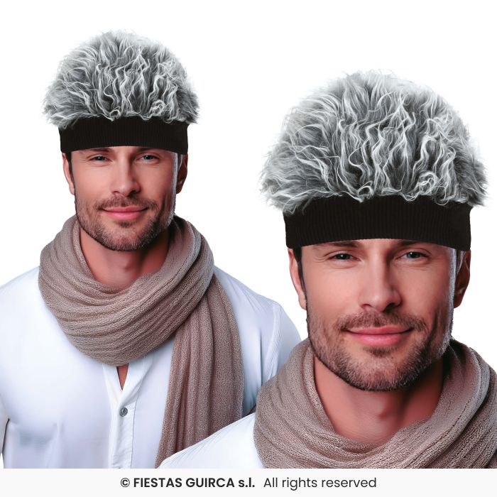 Grey Wig With Headband Martial Arts Wig Fancy Dress Adults Accessory