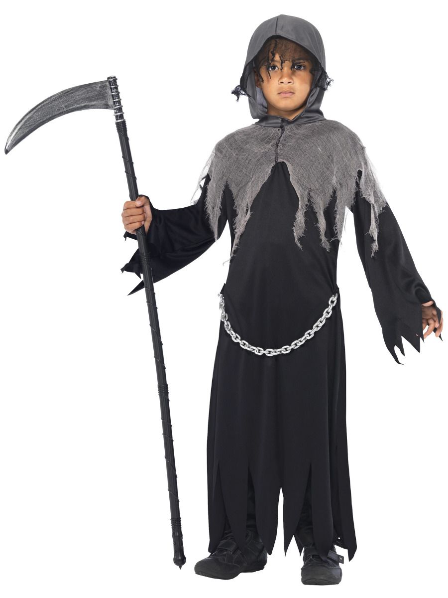 Boys Grim Reaper Costume Fancy Dress Halloween Phantom Scary Evil Robe New
