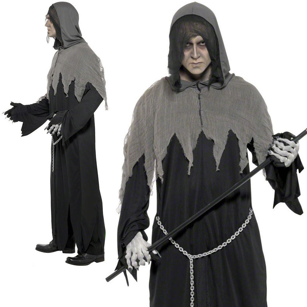 Adult Mr Grim Reaper Costume Mens Soul Taker Halloween Fancy Dress Outfit