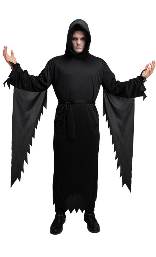 Demon Robe Adults Halloween Hooded Black Robe Mens Grim Reaper Fancy Dress