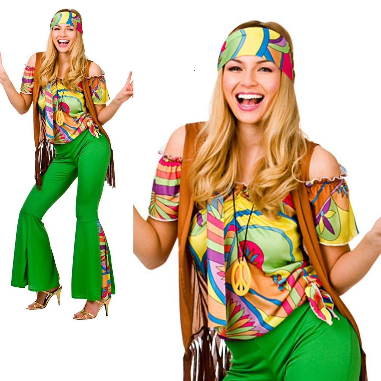 Adults Groovy Hippie Costume Hippy 60s 70s Womens Fancy Dress Ladies Outfit