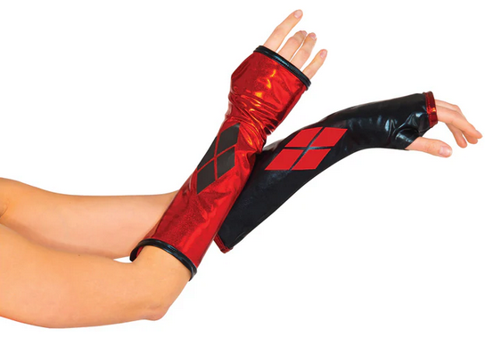 Harley Quinn Black & Red Gloves Ladies Official Fancy Dress Accessory Halloween