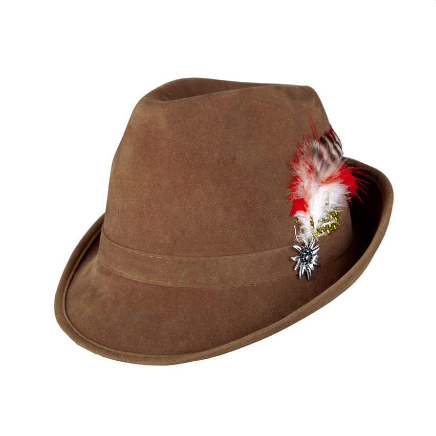 Mens Oktoberfest Hat Deluxe Suede Bavarian Beer German Fancy Dress Tinker Hat