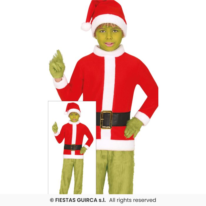 Deluxe Christmas Hater Kids Monster Santa Green Fancy Dress Costume Boys Girls Age 3-12