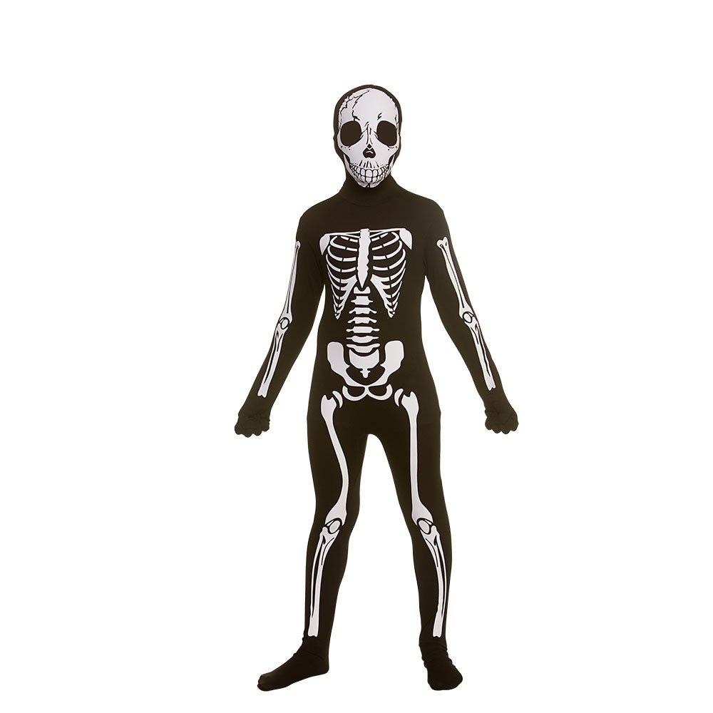 Skeleton Skin Suit Boys Halloween Lycra Bodysuit Fancy Dress Kids Girls Age 3-13