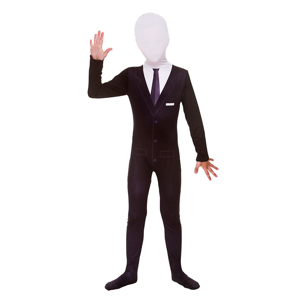 Supernatural Boy Black and White Slenderman Scary Kids Body Suit Mask Costume