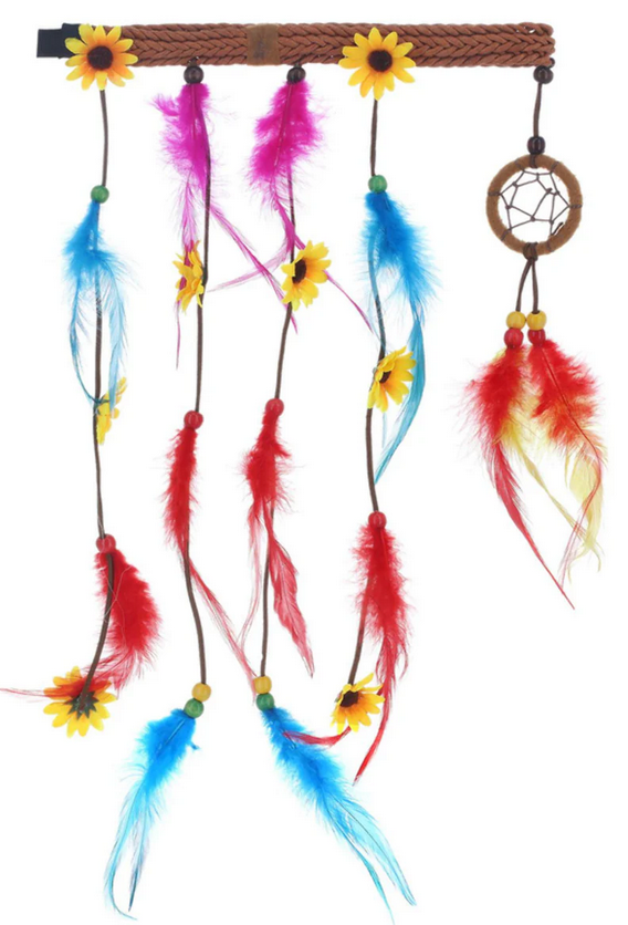Hippie Dreamcatcher Headdress Adults 60s 70s Woodstock Festival Fancy Dress Prop