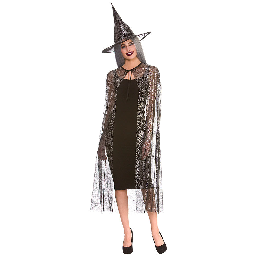 Witches Cape & Hat Ladies Quick Easy Halloween Witch Fancy Dress Accessory Kit